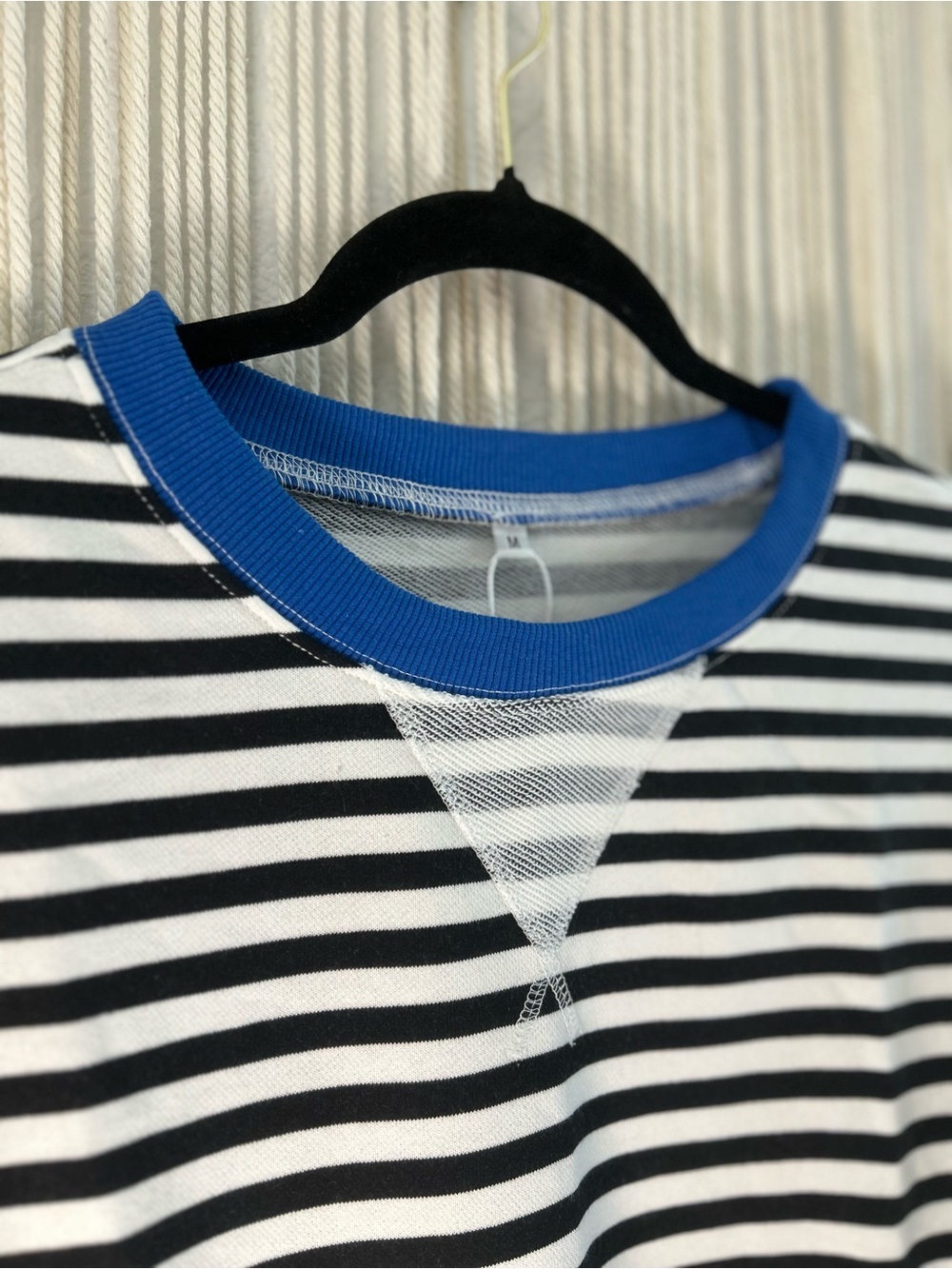 Striped Black & White Oversized Sweatshirt with Blue Trim FP inspired - Picture 5 of 9